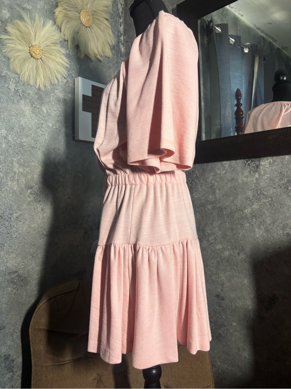 Light Pink Tiered Mini Dress with Flutter Sleeves - Picture 7 of 11